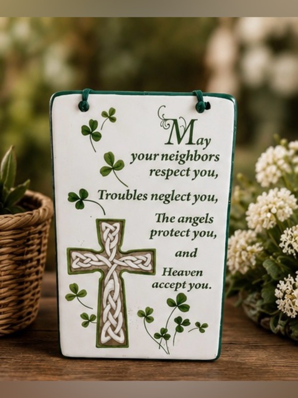 Irish Shamrock Cross Wall Art Celtic Blessing Religious Decor